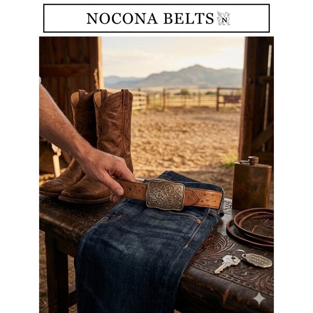 Nocona Vintage Genuine Ostrich Belt & Crumrine Bronze Buckle